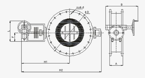 涡轮传动-高温蝶阀外形尺寸