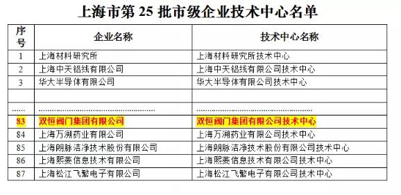 喜讯！双恒阀门集团被认定为“上海市市级企业技术中心”！