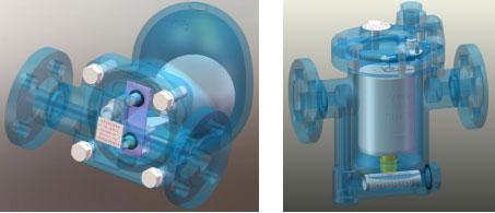 杠杆浮球式蒸汽疏水阀（左）、倒置桶式蒸汽疏水阀（右）设计图