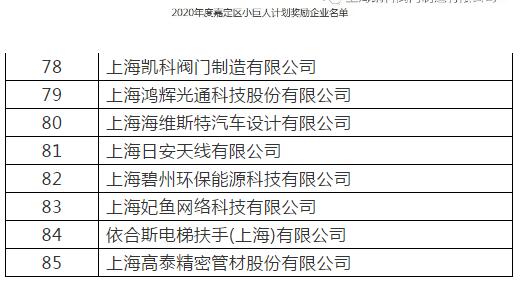 凱科閥門入選2020年度嘉定區(qū)小巨人計劃獎勵企業(yè)名單