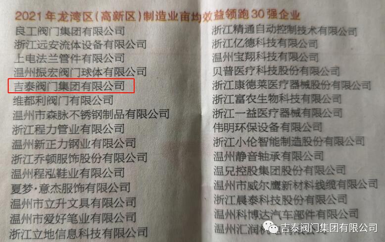 吉泰閥門集團(tuán)獲得“浙江省高新技術(shù)企業(yè)研究 開發(fā)中心”等3項(xiàng)榮譽(yù)稱號(hào)