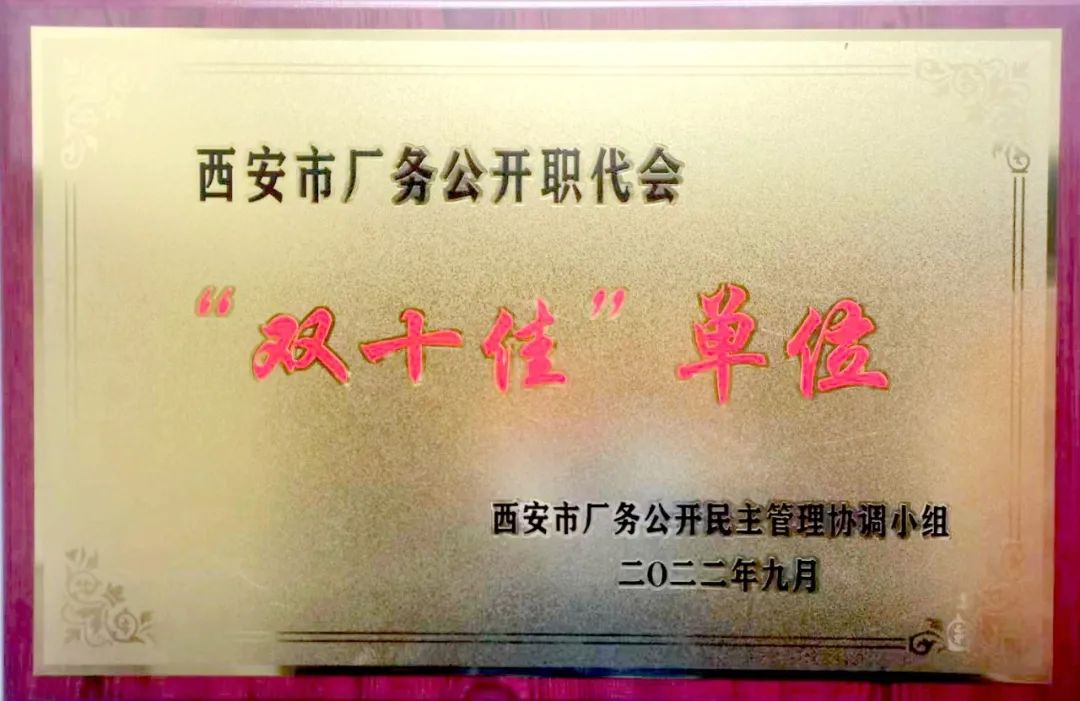 西安泵阀总厂荣获西安市厂务公开职代会“双十佳”单位荣誉称号