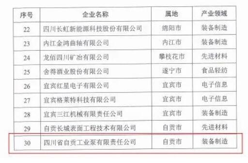 四川省技术创新示范企业认定名单公布，自贡工业泵榜上有名！