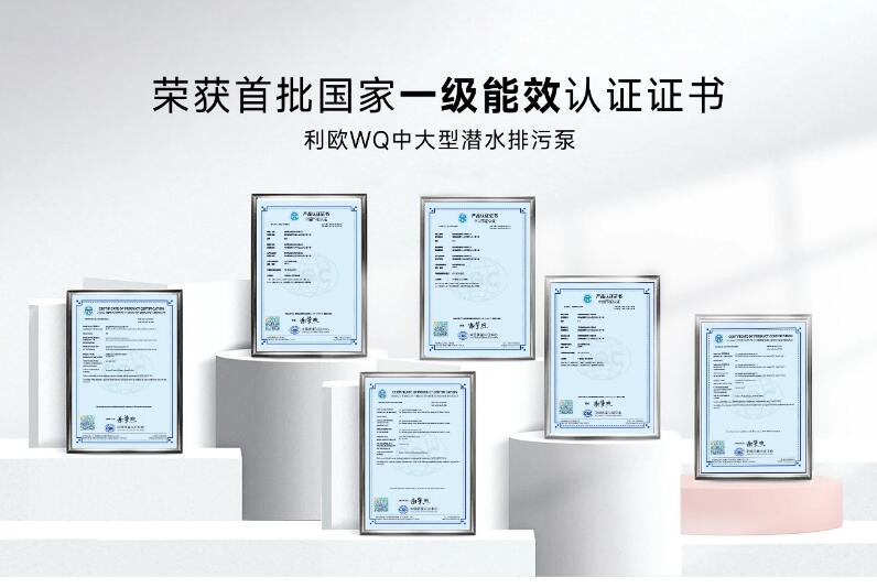 利欧WQ中大型潜水排污泵荣获首批国家一级能效认证证书 利欧WQ中大型潜水排污泵荣获首批国家一级能效认证证书