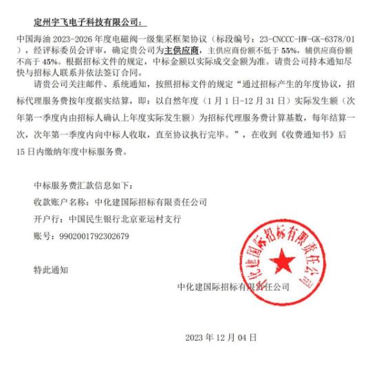 定州宇飛電子科技入圍中海油主供應商 實現高端電磁閥國產化