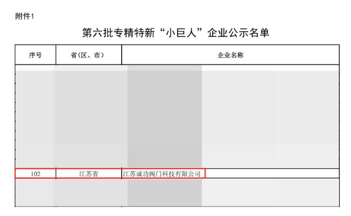 誠功閥門榮膺國家級專精特新‘小巨人’企業(yè)