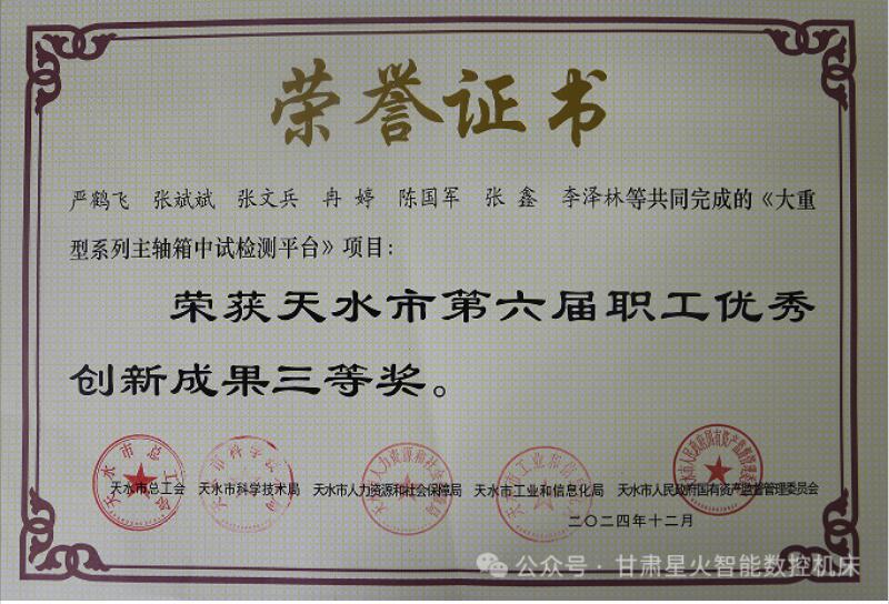 星火數(shù)控機(jī)床公司榮獲多項榮譽(yù)