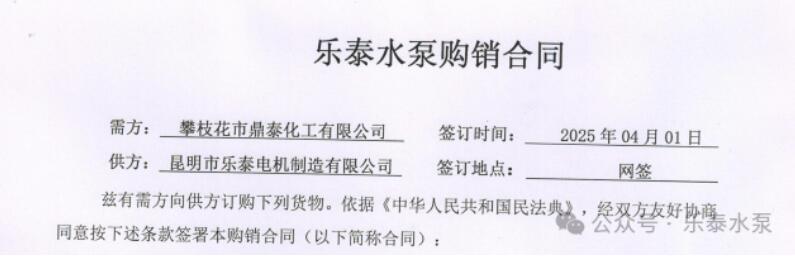 乐泰水泵助力攀枝花市鼎泰化工有限公司高质量发展 乐泰水泵助力攀枝花市鼎泰化工有限公司高质量发展